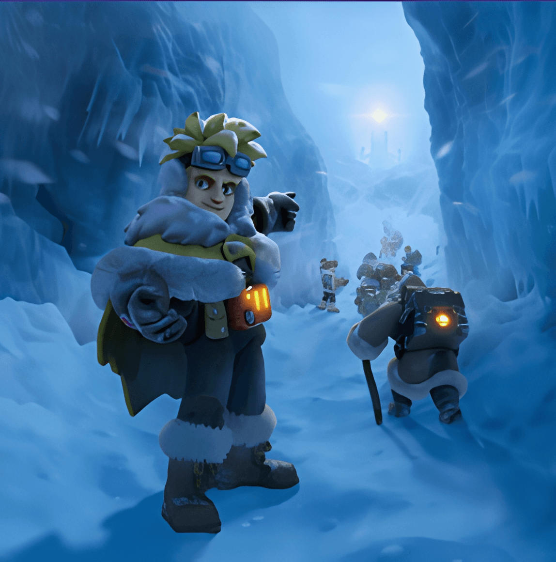 A State #3220 survivor leading others through an ice pass toward the light